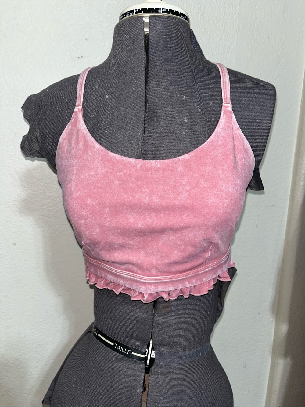 JoyLab Pink Velvet Crop Tank with Ruffle Hem Detail